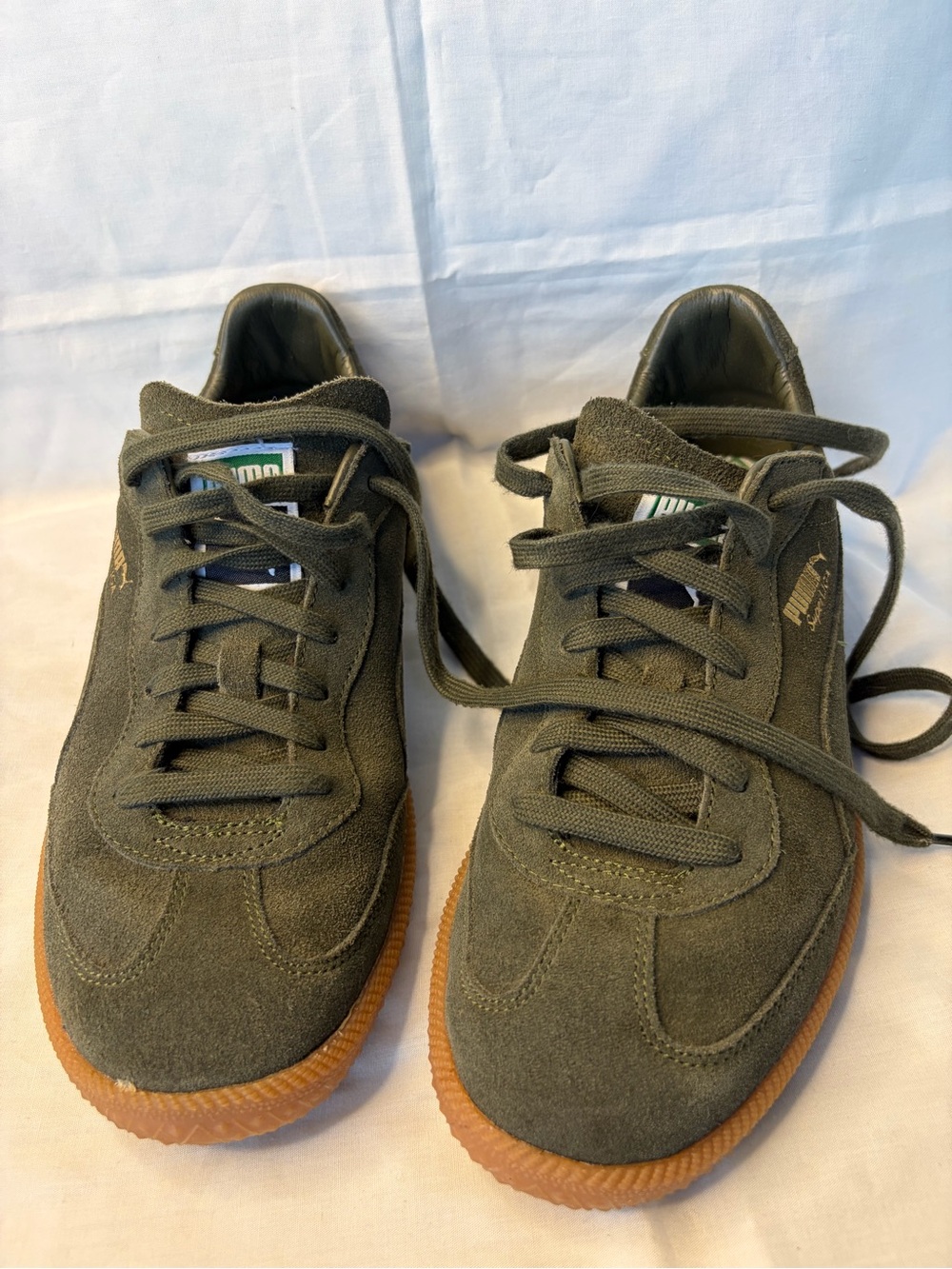 Puma Olive Green Suede Sneakers with Gum Outsole